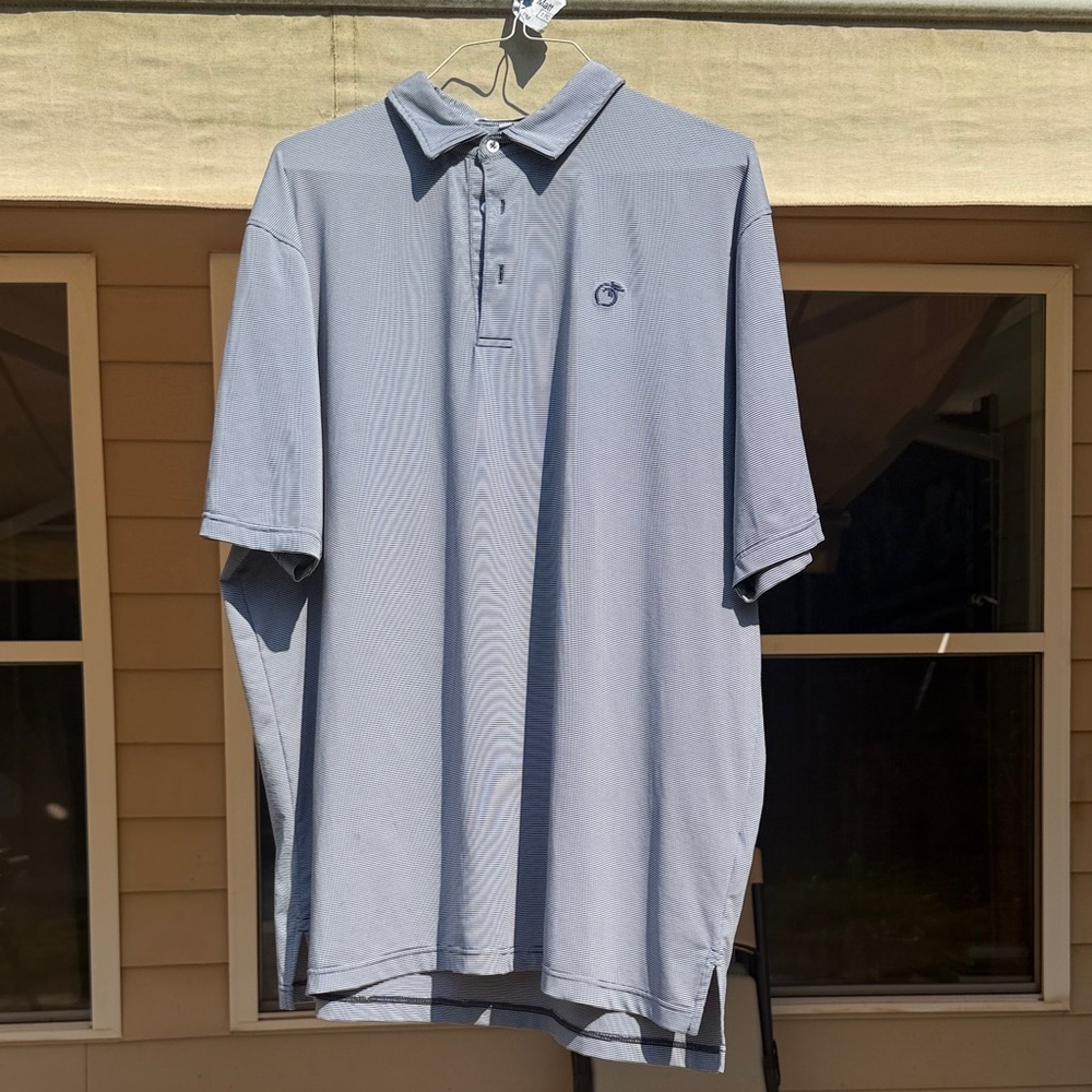 Peach State Pride Men's Polo Shirt in Navy/White Striped